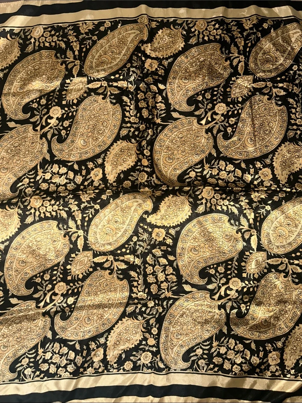 Black and Gold Paisley Silk Scarf